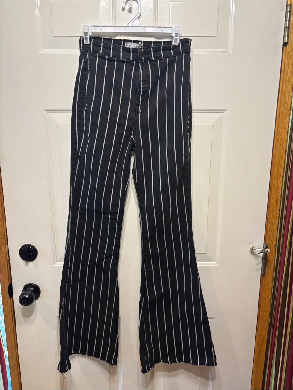 Cello Black Jeans 9  with White Pinstripes - Flared Wide 32" inseam